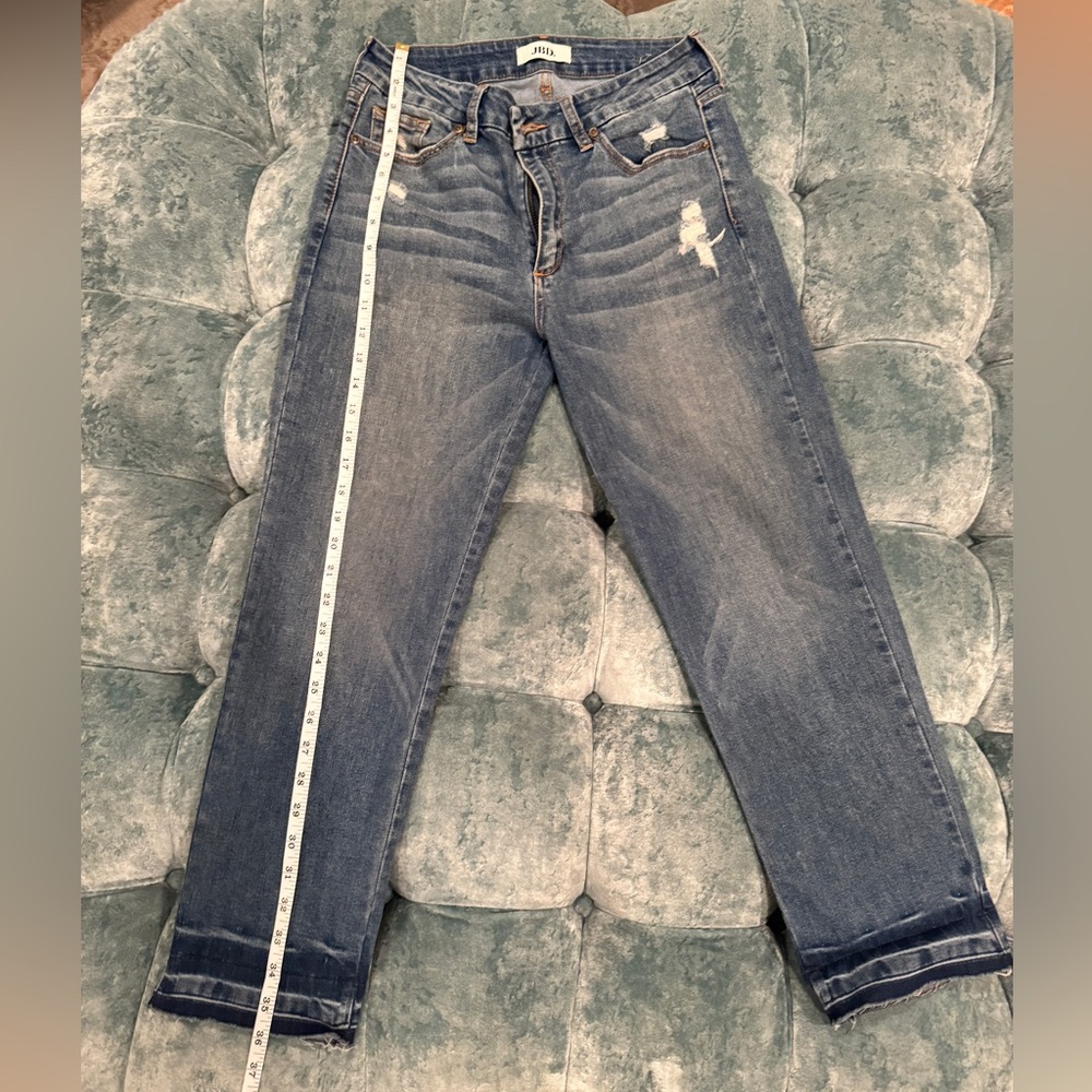 Just Black Women's Straight Leg Distressed Jeans - Mid Blue